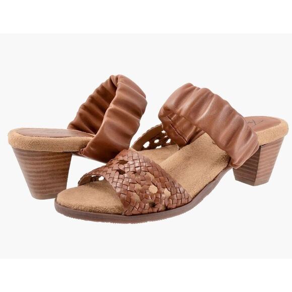 Trotters Shoes - Trotters Sandals Size 8 Brown‎ Leather Double Strap Block Heel NEW